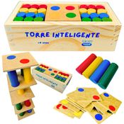 Jogo Torre Inteligente em Madeira Brinquedo Educativo Premium com Estojo e Pinos Coloridos Super Divertido pedagogico