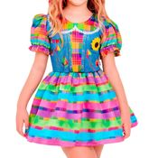 Vestido Festa Junina Infantil Moderno pra Menina Caipirinha Xadrez Colorida - GG 10 - 12