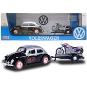 1966 Volkswagen Beetle Fusca + Trailer c/ Moto - 1/24 - VW Series - Motormax