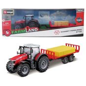 Trator Massey Ferguson 8740S c/ Reboque de Fardos - Farm - 1/40 - Bburago