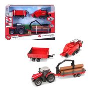 Kit Trator Massey Ferguson 8740S e 3 Carretas - Farm - 1/40 - Bburago