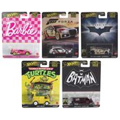 Coleção com 5 Miniaturas Cultura Pop - Batman, Barbie, Forza e Turtles - Mix 5 2024 - 1/64 - Hot Wheels Premium