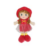 Boneca de Pelúcia Luna 39cm Fofy Toys com Vestido de Renda e Chapéu Vermelho