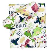 Kit Berço Pimpolho 4Pcs Dinossauro Lençol Protetor Fronha
