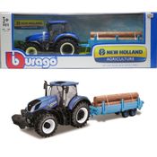 Trator New Holland T7.315 c/ Carreta p/ Transporte de Madeira - Agriculture - 1/32 - Bburago