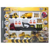 Conjunto Playset Construção 5 Miniaturas + Caminhão Carreta - Volvo - Mini Work Machines - 1/64 - Maisto