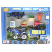 Conjunto Playset Fazenda c/ Trator New Holland e Carretas - Mini Work Machines - 1/64 - Maisto