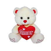 Urso de Pelúcia Branco com Coração Vermelho Amor 32cm Presente Romântico Fizzy Toys