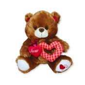 Urso de Pelúcia Chocolate com Corações Amor 32cm Macio e Romântico Dia dos Namorados