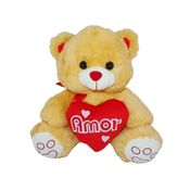 Urso de Pelúcia Caramelo com Coração Vermelho Amor 32cm Presente Dia dos Namorados