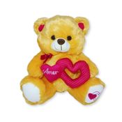 Urso de Pelúcia Caramelo com Corações Amor 32cm Pelúcia Fofa Dia dos Namorados