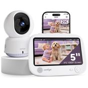 Vigilância Infantil Inteligente Comfyer com WiFi, Tela Dividida de 12,7 cm, Câmera 2K, Controle por App, Alertas de Movimento, Visão Noturna HD,