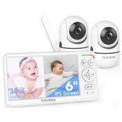 Monitor de Bebê HelloBaby, Tela Dividida IPS de 15,24 cm, 2 Câmeras, 30h de Bateria, Visão Noturna, Controle de Pan/Tilt, 304,8m, Monitor de Vídeo e