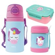 KIT GARRAFINHA TÉRMICA + POTE TÉRMICO + BENTO BOX BUBA ZOO UNICORNIO - BUBA