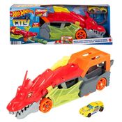 Transportador e Lançador Reboque de Dragão c/ Carrinho - Hot Wheels City - Mattel