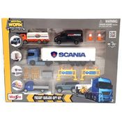 Conjunto Playset Transporte 4 Miniaturas + Caminhão Baú Scania 770 S - Mini Work Machines - 1/64 - Maisto