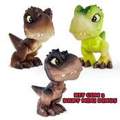 Jurassic World - Pack com 3 Baby Dinos - T-Rex Laranja, Verde e Preto - Pupee