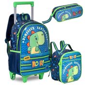 Kit Mochila de Rodinhas Lancheira Estojo DINOSSAURO - Clio