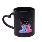 Caneca Mágica Stitch Angel Disney Zona Criativa Preta 350ml