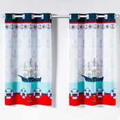 Cortina Kids Infantil Varão Tecido Oxford 2,00m X 1,30m - Barco Pirata Marinheiro Azul