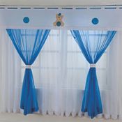 Cortina Quarto Bebê Menino Ursinho Baby Bordada Voal 2,00 x 1,80m - Azul