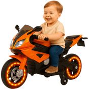 Mini Moto Eletrica Esportiva Importway Laranja 6V Com Luzes LED