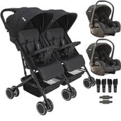 Carrinho Kiddo para Gemeos com 2 Bebe Conforto Mascote Preto