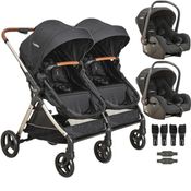 Carrinho Kiddo Gemeos com 2 Bebe Conforto Speedy Preto