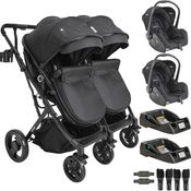 Carrinho Kiddo para Gemeos com 2 Bebe Conforto 2 Base Vox Preto