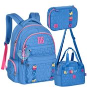 Kit Mochila de Costas em Nylon Rebecca Bonbon RB24537 Azul