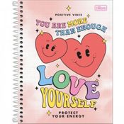Caderno Universitario Good Vibes Coracoes 1M 80Fls Tilibra