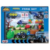 Conjunto Playset Fazenda c/ 2 Trator New Holland e 2 Caminhão - Mini Work Machines - 1/64 - Maisto