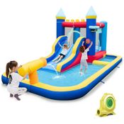 Parque Aquático Inflável BOUNTECH com Escorregador e Piscina de Água, Diversão Molhada e Seca para Crianças - 3 em 1: Piscina, Basquete e Escalada.