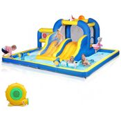 Parque Aquático Inflável Ktaxon com Tobogã Duplo, Piscina de Água e Jogo de Basquete para Diversão ao Ar Livre