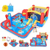 Parque Aquático Inflável Gigante 4 em 1 com Tobogã e Piscina de Água, 4,35x4,35 metros, para Diversão Infinita das Crianças,Whubefy