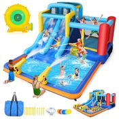 Parque Aquático Inflável, Escorregador Whubefy 4,57x3,04 metros para Crianças - Diversão Infinita com 9 em 1: Pula-Pula, Escorregador, Piscina, Zona