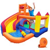 Parque Aquático Inflável HuaKastro com Tobogã - Diversão de Verão para Crianças com Piscina, Pula-Pula e Balde Aquático para Brincadeiras ao Ar Livre