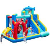 Parque Aquático Inflável  VIVOHOME 7 em 1 para Crianças, Castelo Inflável com Escorregador 3,65x3,05m, Inflador e Basquete