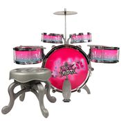 Bateria Instrumento Acústica Musical Infantil Criança Rock Party Menina Rosa Completa - DM Toys