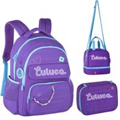 Kit Mochila de Costas em Nylon OFICIAL LULUCA LU24610 Roxo