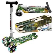 Patinete de Metal Reforçado Luz 3 Rodas Ajuste Altura Meninos Exército Verde até 45kg