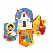 Decoração de Festa Junina pra Mesa Display Toten São João Igreja Balão e Bandeirinhas
