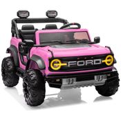 Carrinho Elétrico Infantil Ford Bronco Raptor 24V 2 Lugares Controle Remoto, Suspensão 4x4, Luzes Led, Bluetooth, Rosa,First Ride On