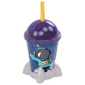 Copo de Foguete Infantil com Tampa e Canudo 280ml Astronauta Plasútil