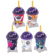 5 Copos de Foguete Infantil com Tampa e Canudo 280ml Astronauta Lembrança Festa