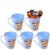 5 Copos Caneca com Alça da Patrulha Canina Azul Lembrancinha Festa Infantil