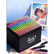 Kit Canetinha Colorir Ponta Dupla 186 Cores Com Estojo Bolsa