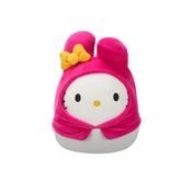 Pelúcia Squishmallows Hello Kitty com Capuz My Melody Sunny – Bicho Fofo Sanrio Colecionável com Toque Super Macio