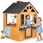 Casa de Brincar para Crianças ao Ar Livre - Feita de Cedro com Cozinha, Porta para Pets, Pia, Fogão e Janelas - Ideal para Diversão no QuintalJocoevol