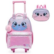 Kit Mochila de Rodinhas e  Lancheira Pack Me Cute Rosa